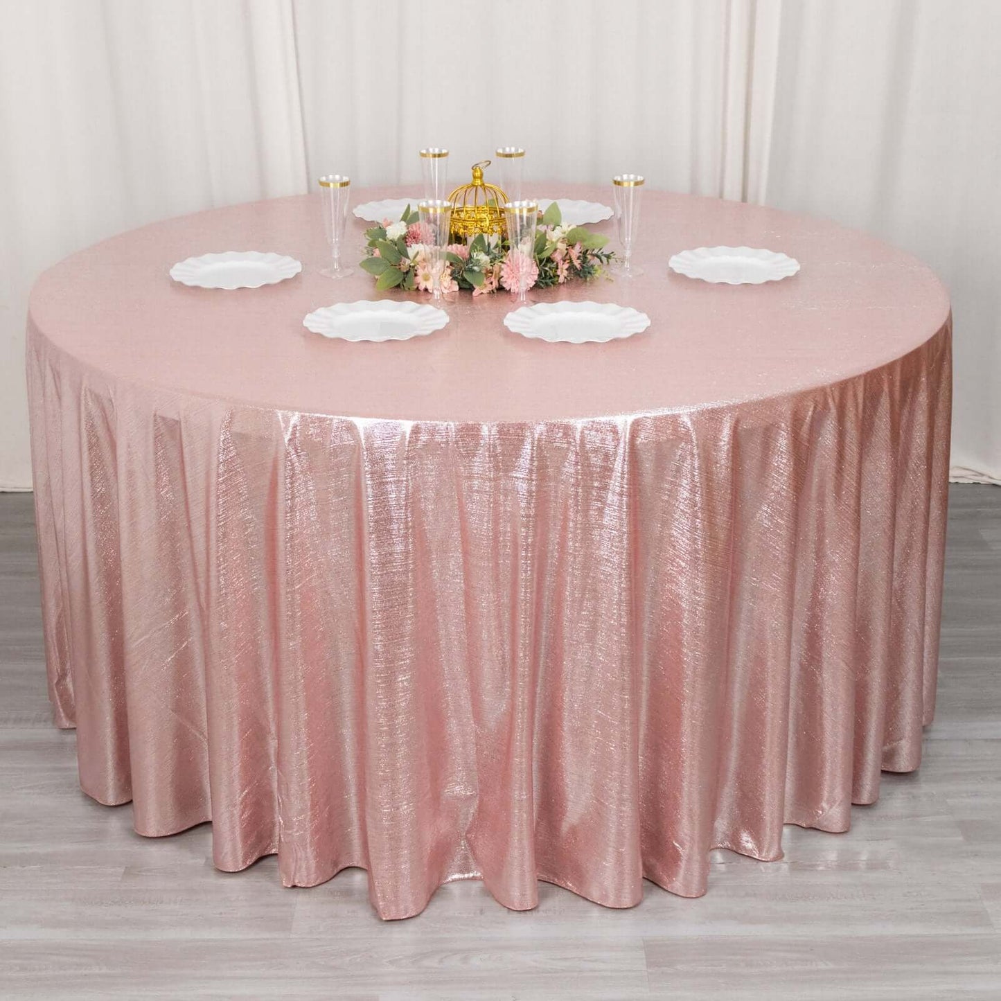 120" Rose Gold Shimmer Sequin Dots Polyester Tablecloth, Wrinkle Free Sparkle Glitter Table Cover