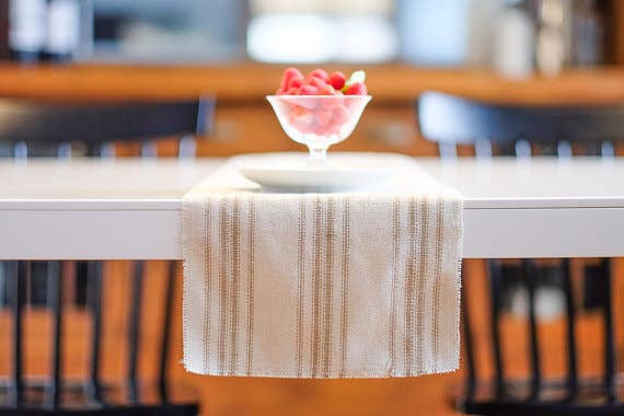 Old Lake George - Farmhouse Table Runner Tan Twelve Stripe 6' Long