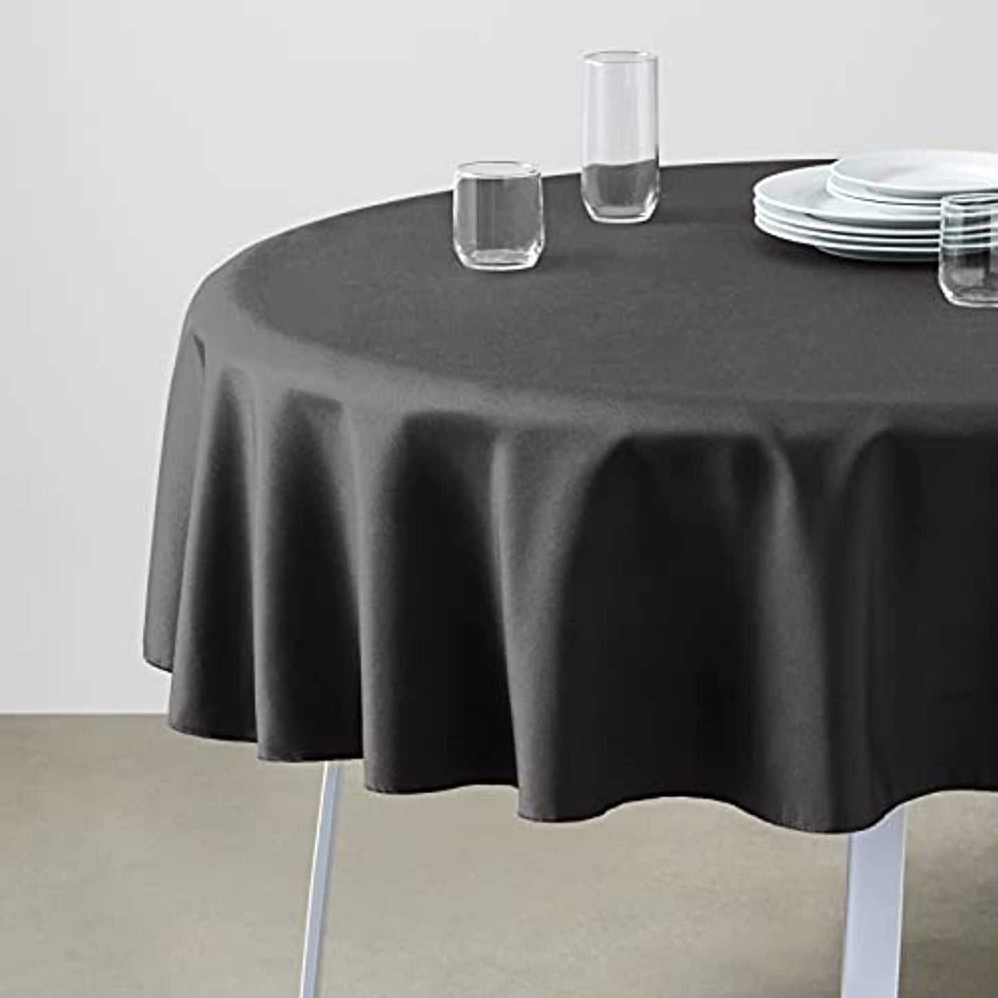Round Washable Polyester Fabric Tablecloth Round 108", Black, Pack of 4