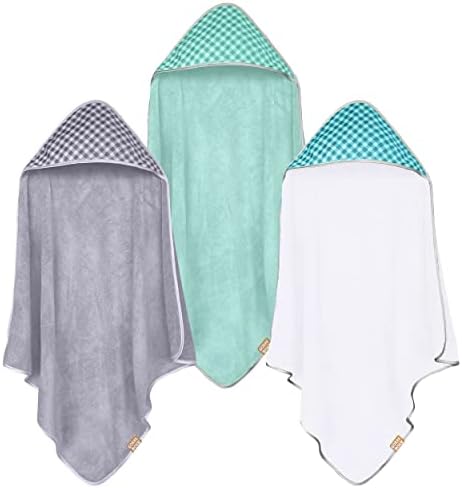 CORAL DOCK 3 Pack Baby Hooded Bath Towel Sets, Ultra Absorbent Baby Essentials Item for Newborn Boy Girl, Baby Bath Shower Towel Gifts for Infant and Toddler - Classic Neutral Plaid