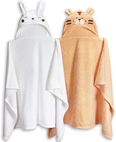 WODHOY Hooded Toddler Bath Towels for Boys Girls 0-5 Years, 2-Pack Absorbent Baby Bath Towel Set Thick 50'' x 32'', Soft Hooded Bath Towels for Babie, Toddler, Infant