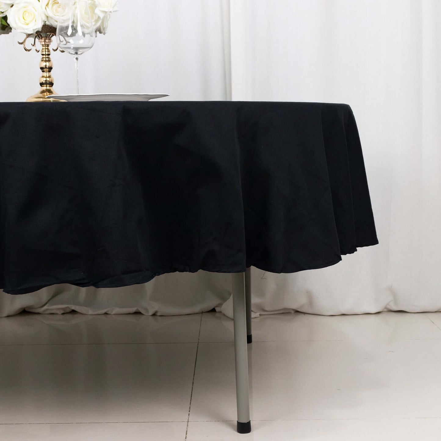 Black Round 100% Cotton Linen Seamless Tablecloth 90"