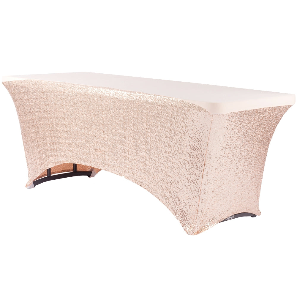 Glitz Sequin Spandex Table Cover 6 FT Rectangular - Blush/Rose Gold