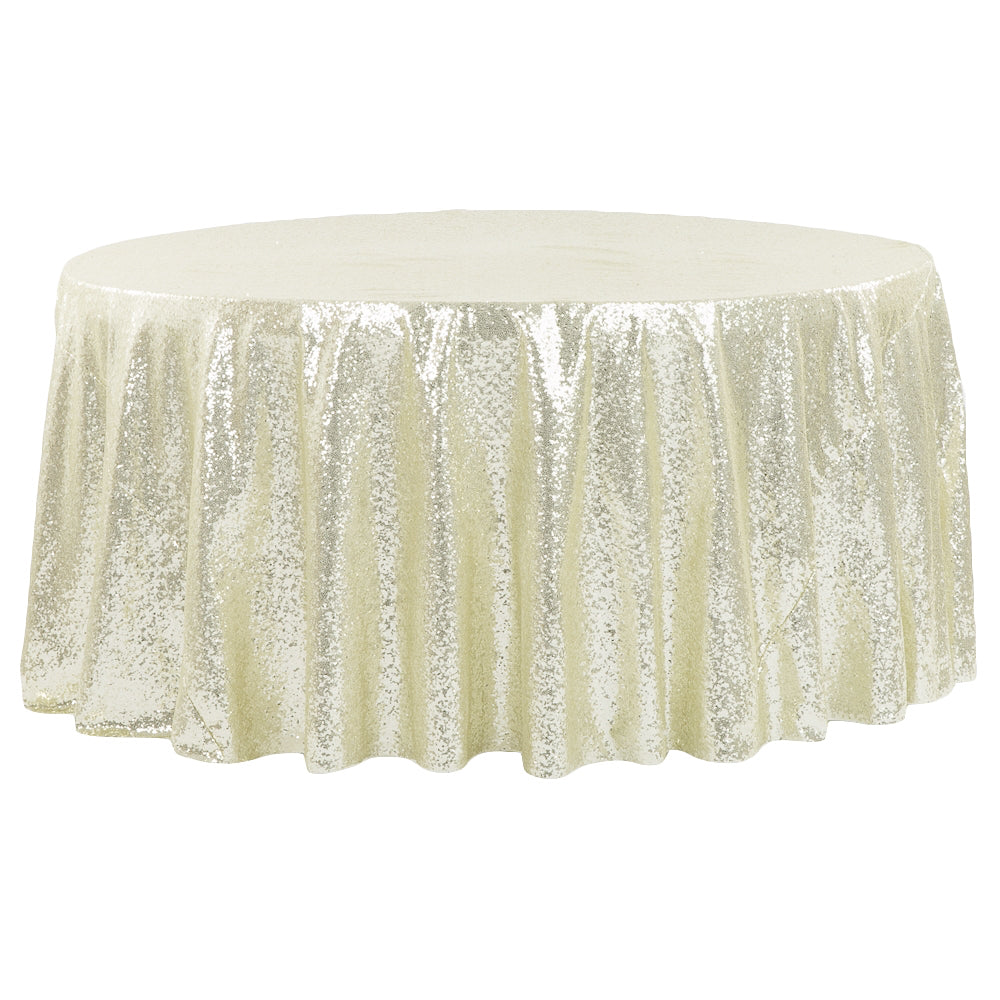 Glitz Sequins 132" Round Tablecloth - Ivory