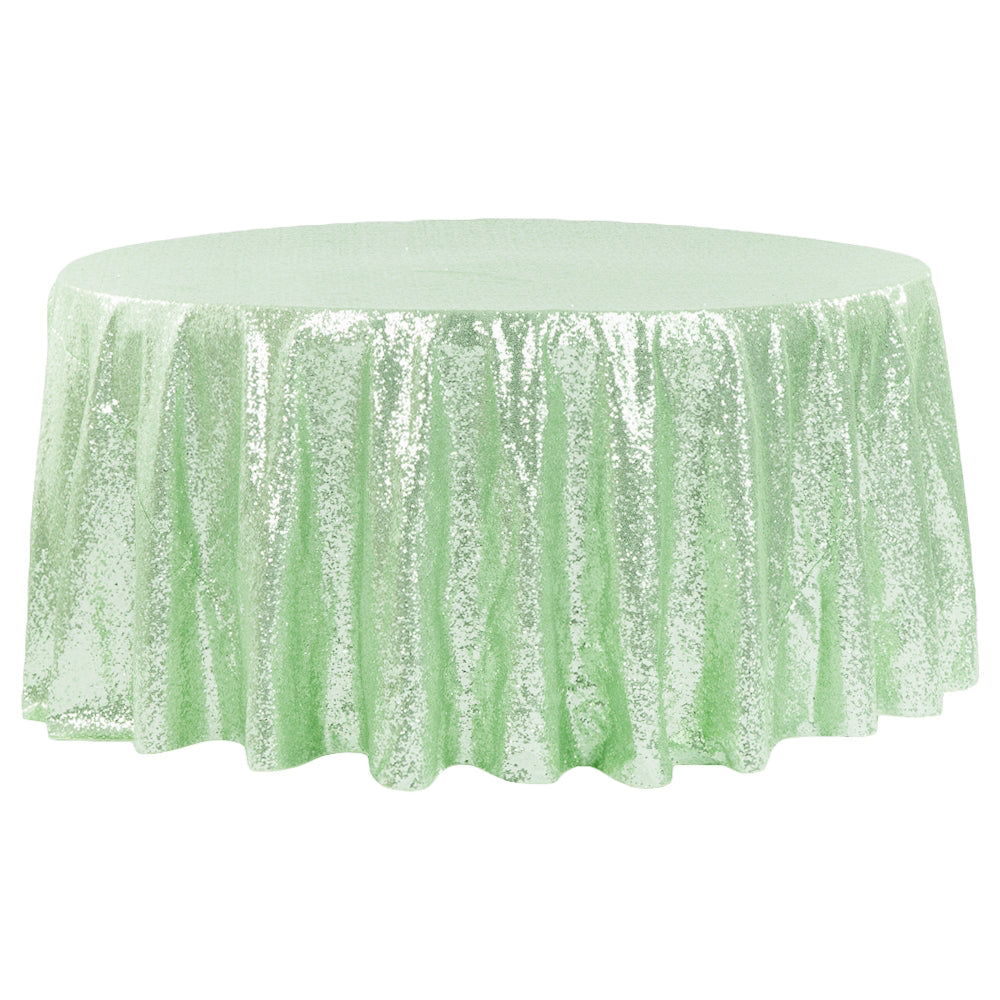Glitz Sequins 120" Round Tablecloth - Mint Green