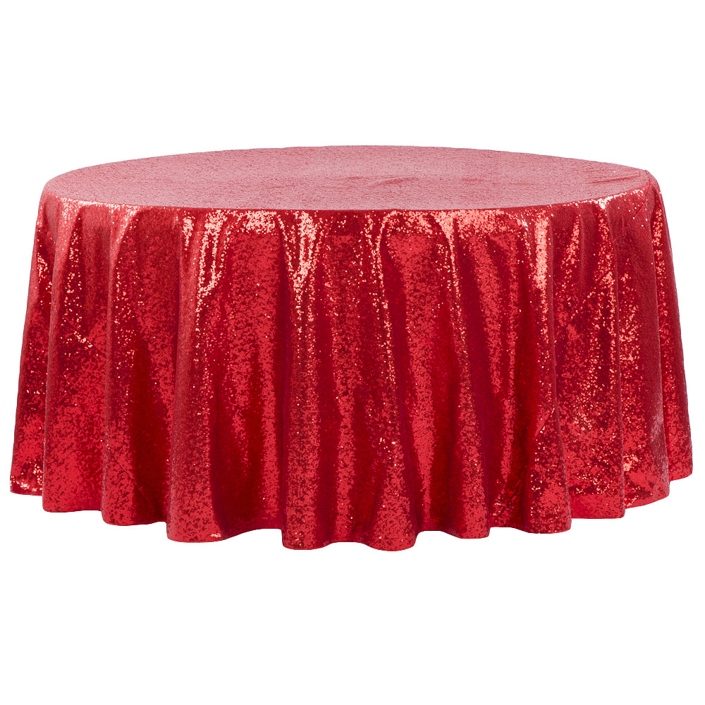 Glitz Sequins 120" Round Tablecloth - Apple Red