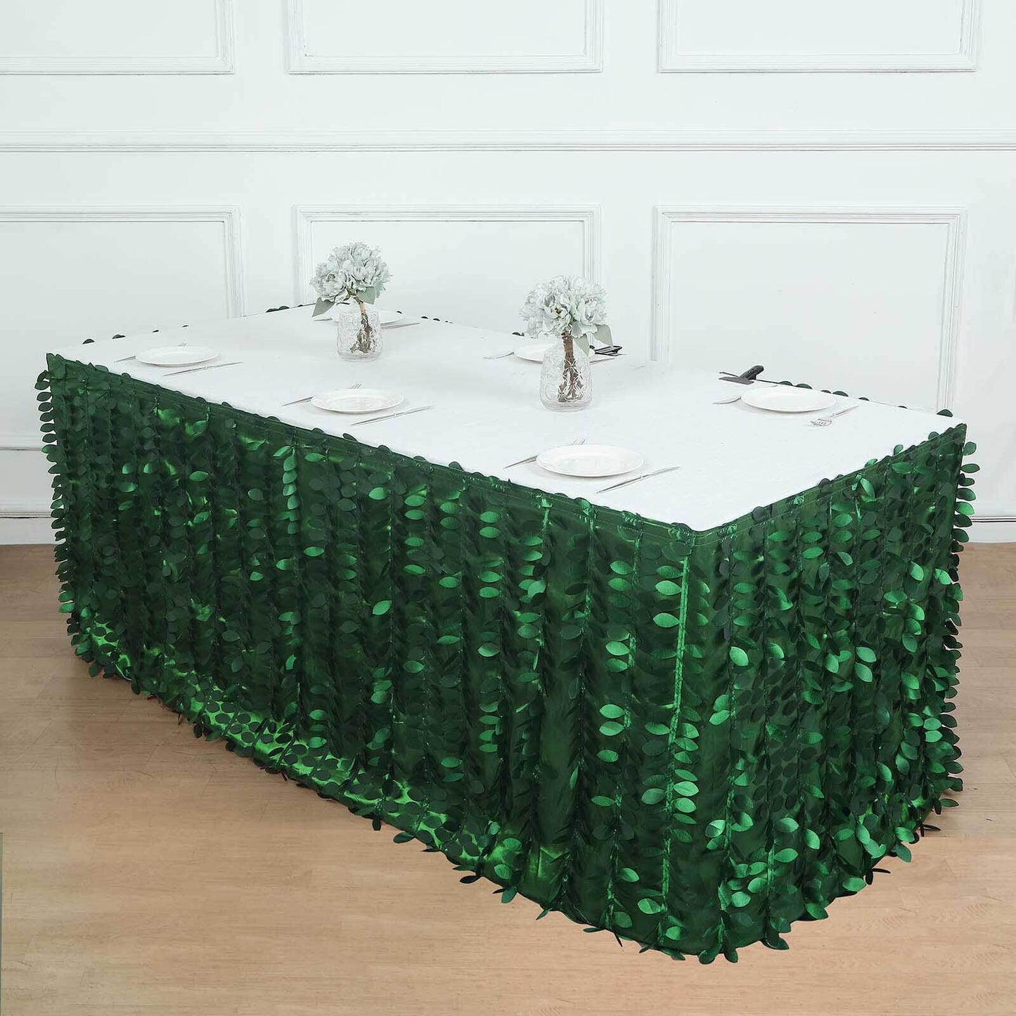 Green 3D Leaf Petal Taffeta Fabric Table Skirt - 21ft