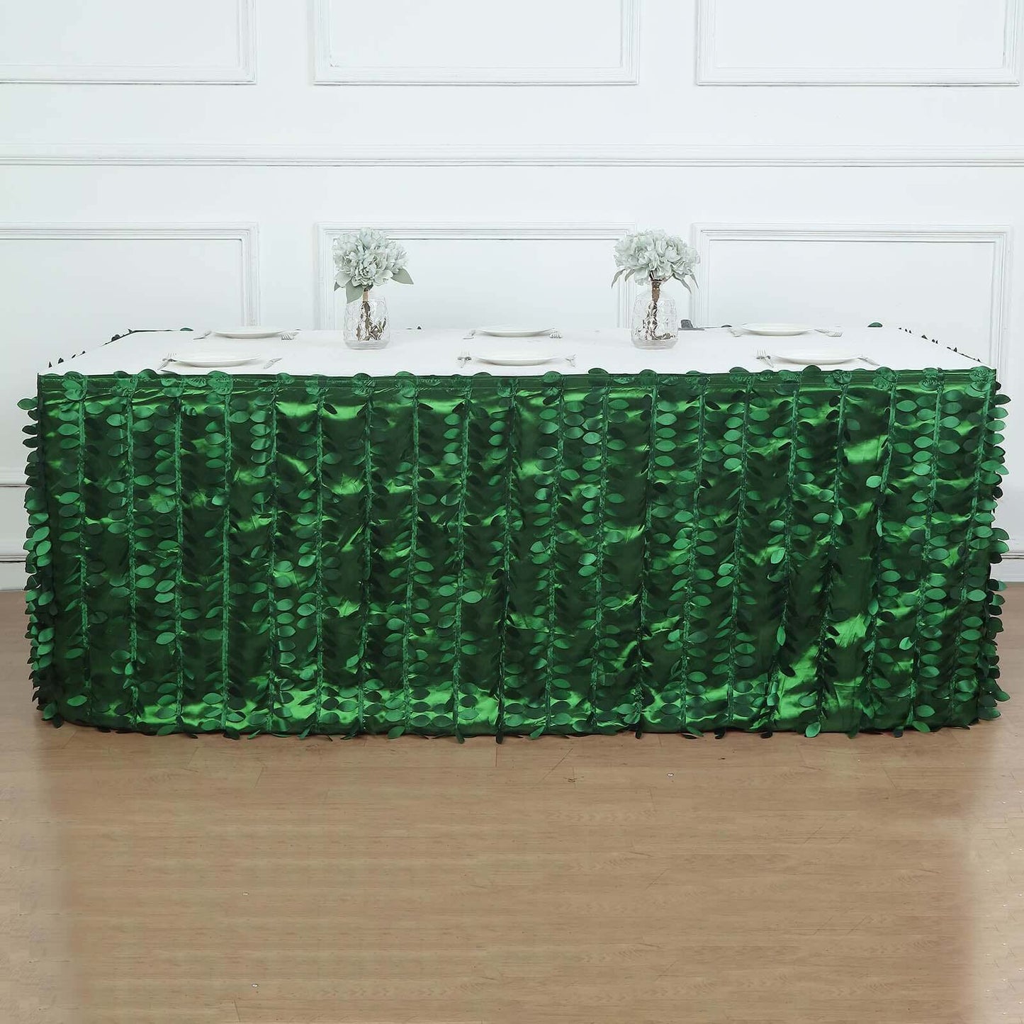 Green 3D Leaf Petal Taffeta Fabric Table Skirt - 17ft