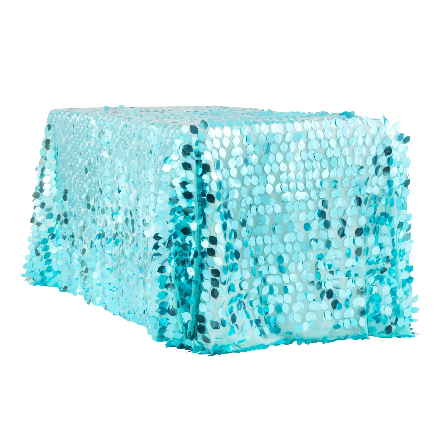 Leaf Payette Sequin Tablecloth 90"x132" Rectangular - Turquoise
