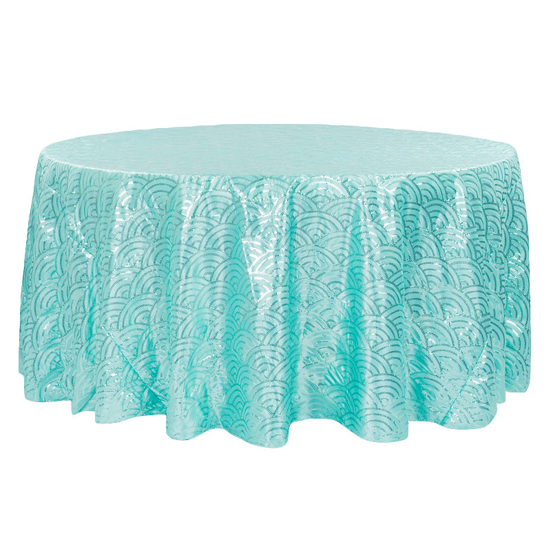 Mermaid Scale Sequin 120" Round Tablecloth - Turquoise