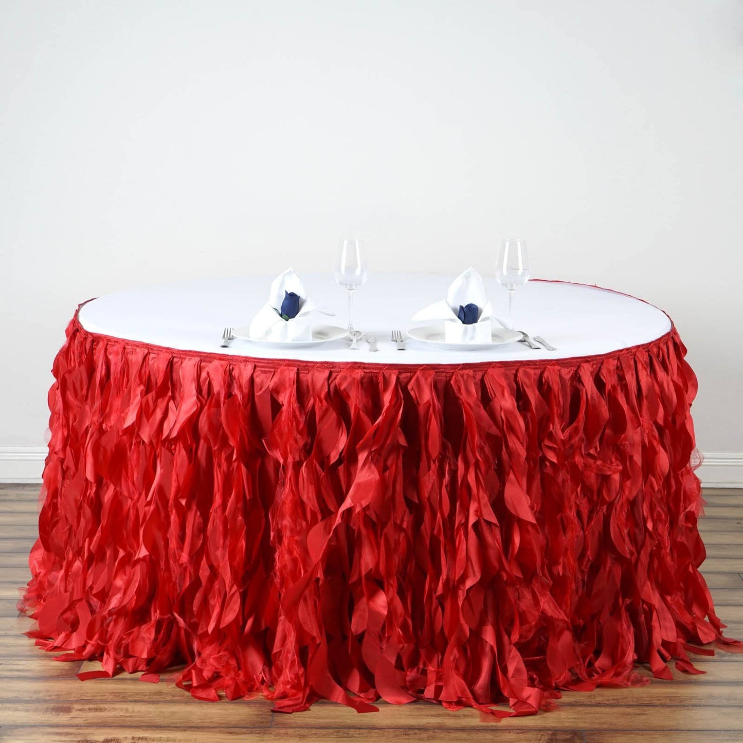 Red Curly Willow Taffeta Table Skirt 21ft