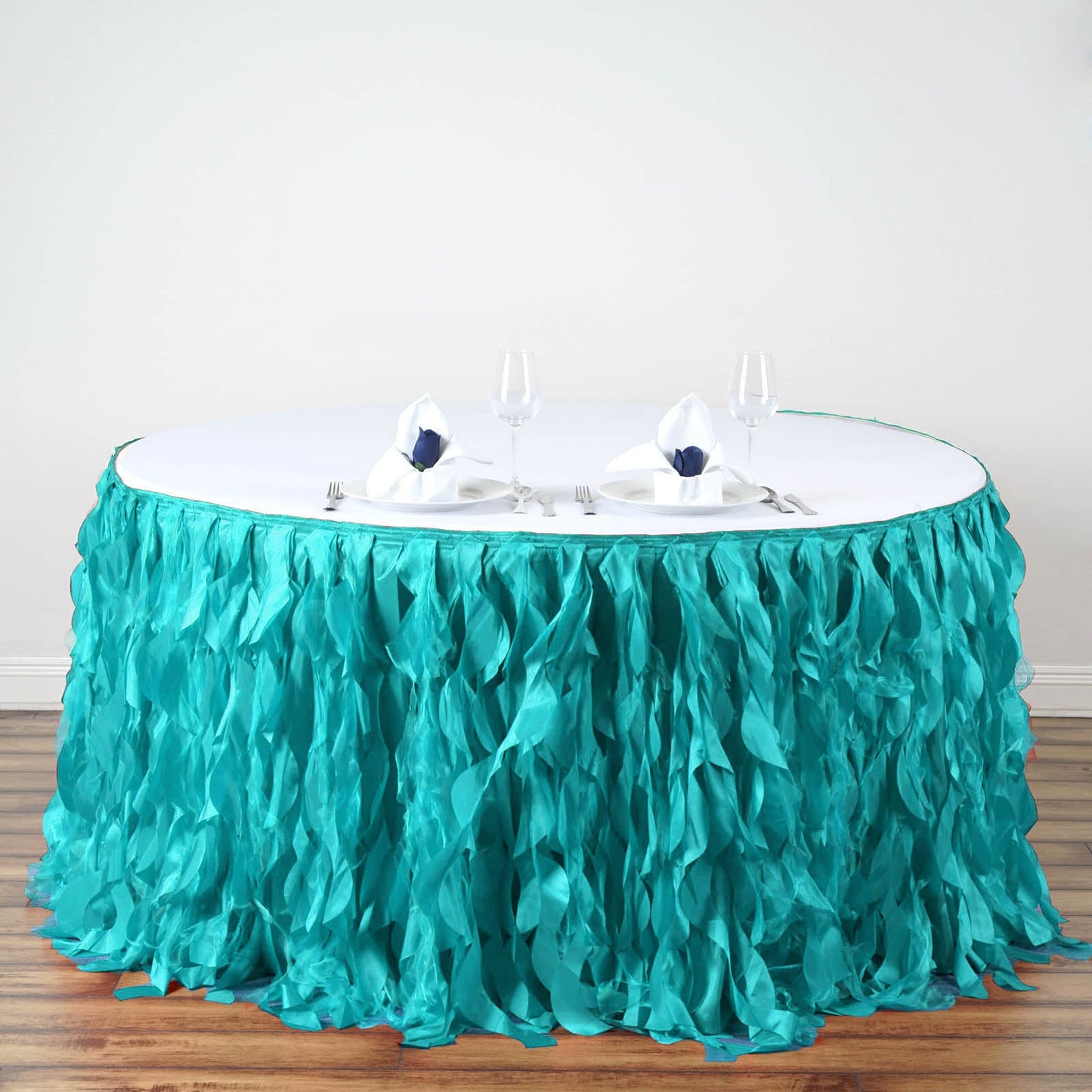 Turquoise Curly Willow Taffeta Table Skirt 21ft