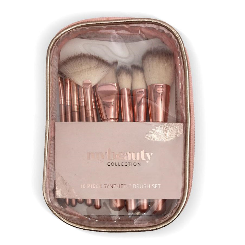 mybeauty Pro Rose Gold 10pc Synthetic Brush Set