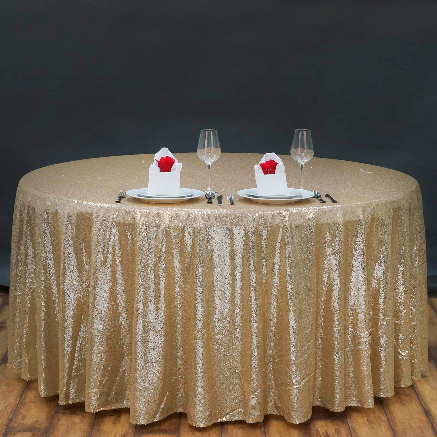 Champagne Seamless Premium Sequin Round Tablecloth 108"
