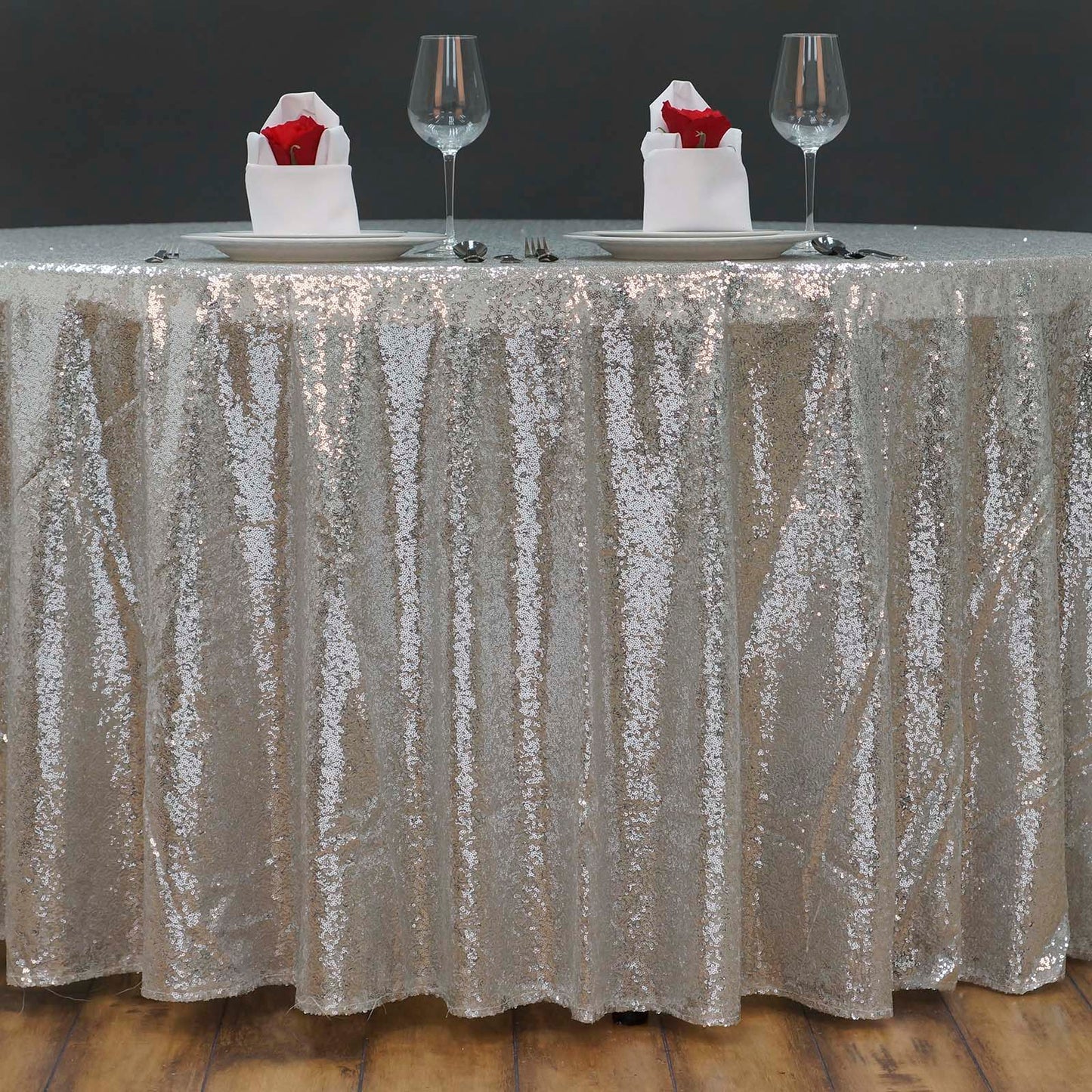 Silver Seamless Premium Sequin Round Tablecloth 108"
