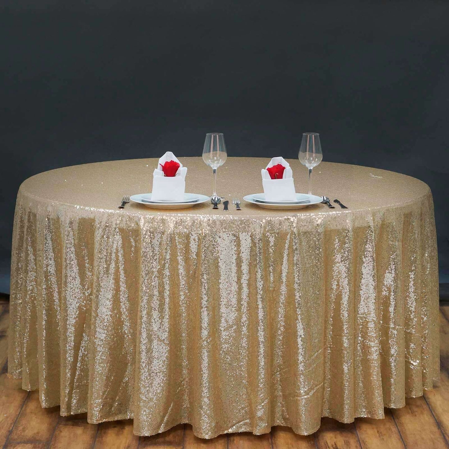 Champagne Seamless Premium Sequin Round Tablecloth, Sparkly Tablecloth 132"