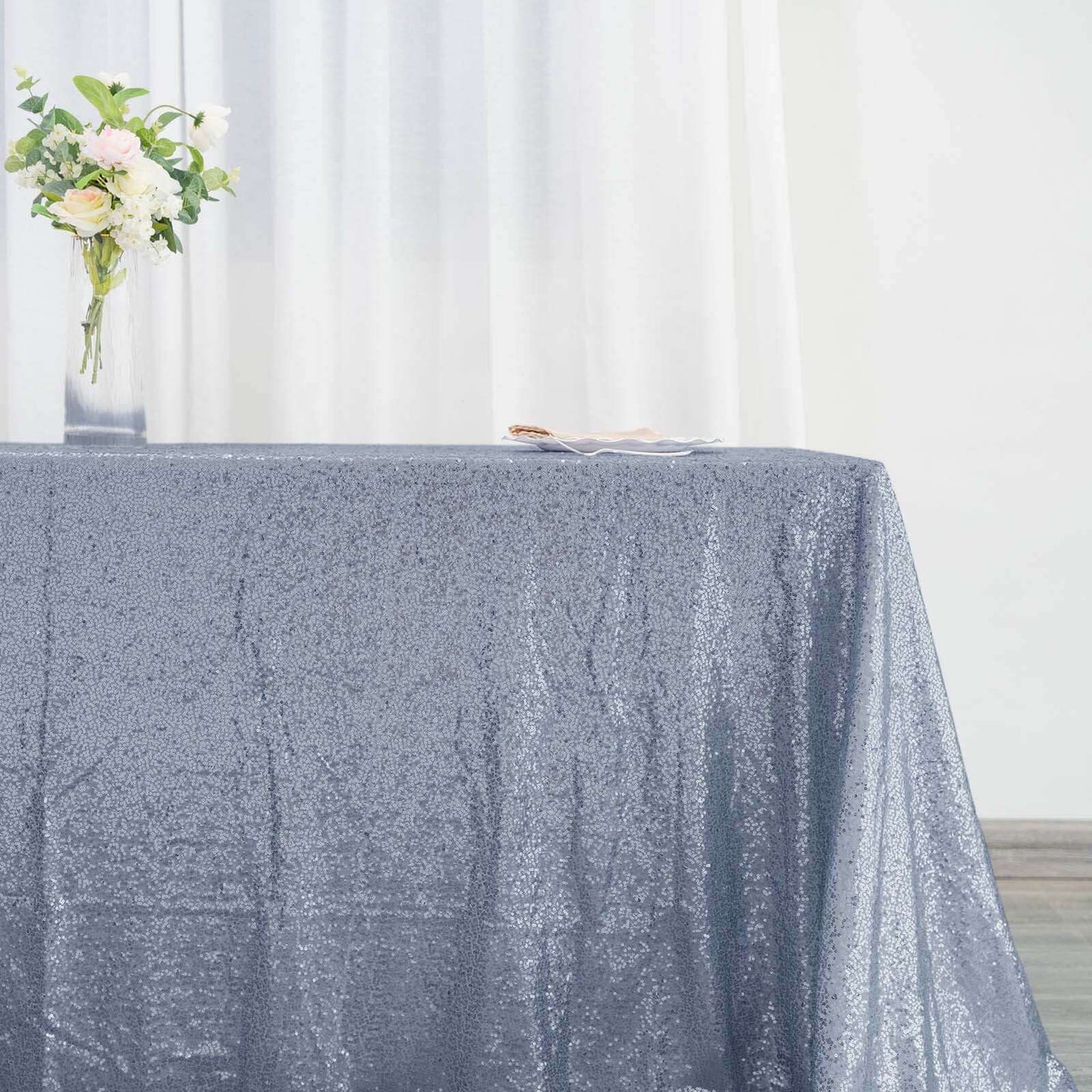 Dusty Blue Seamless Premium Sequin Rectangle Tablecloth 90"x132"