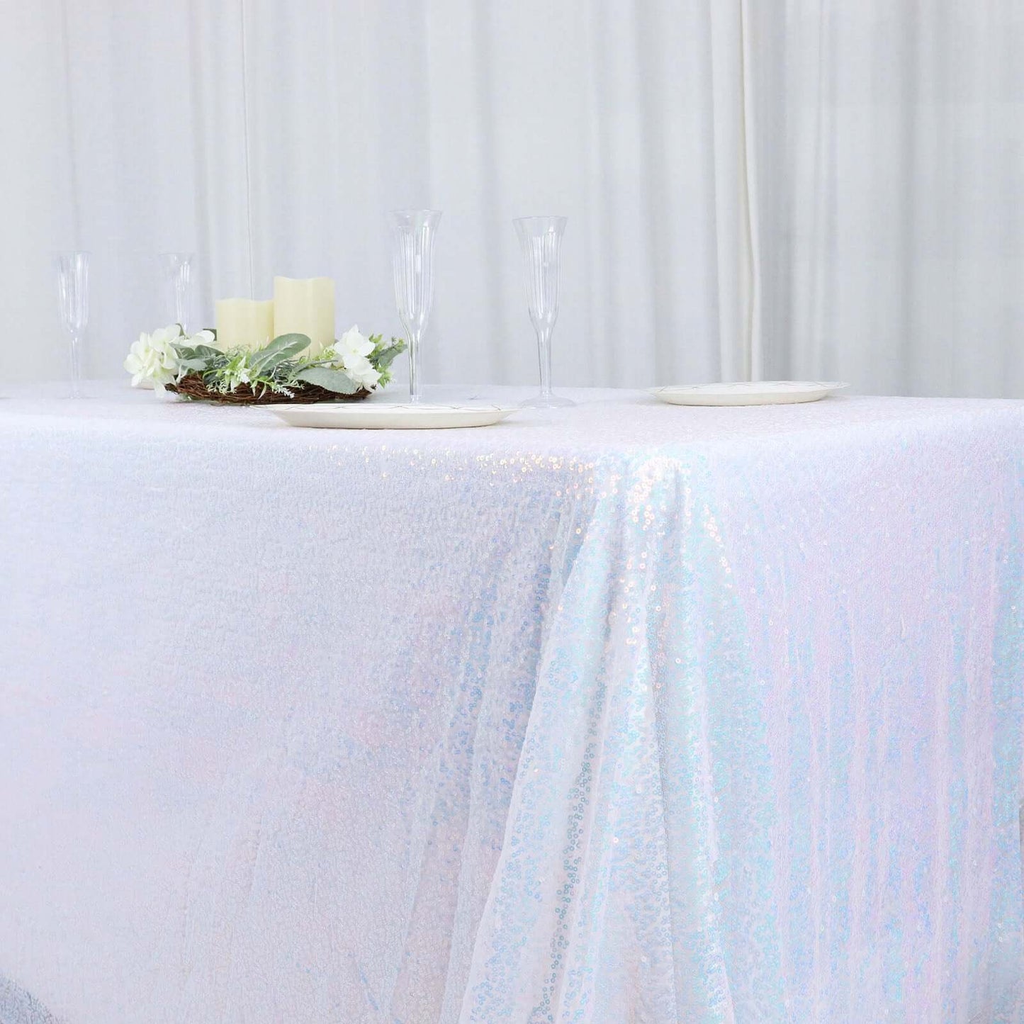 Iridescent Blue Seamless Premium Sequin Rectangle Tablecloth 90"x132"
