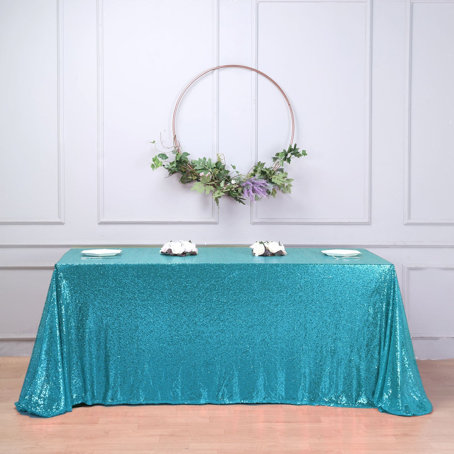 Turquoise Seamless Premium Sequin Rectangle Tablecloth 90"x132"