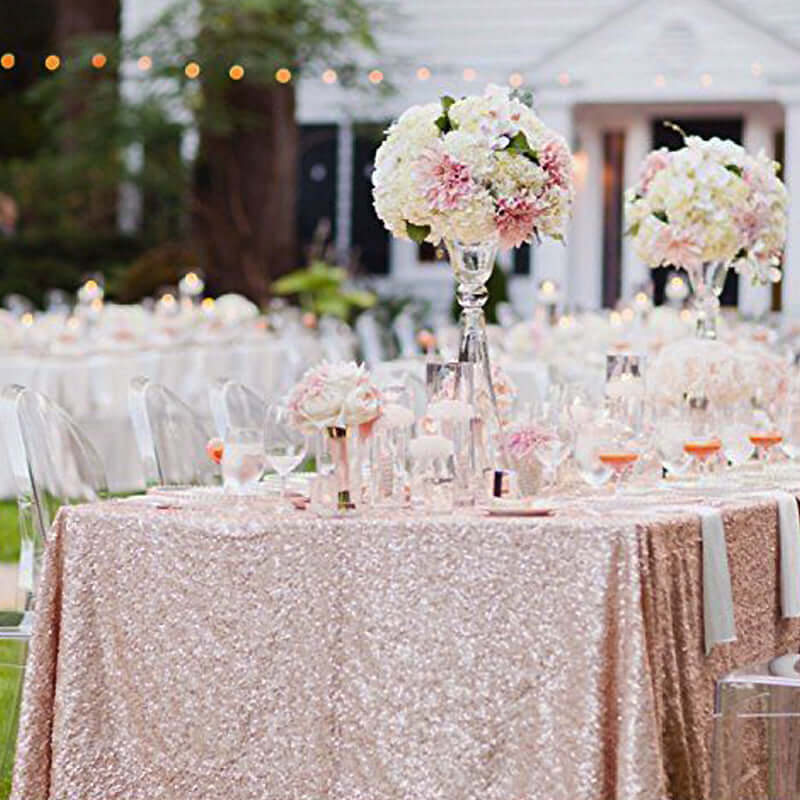 Rose Gold Seamless Premium Sequin Rectangle Tablecloth 90x156"