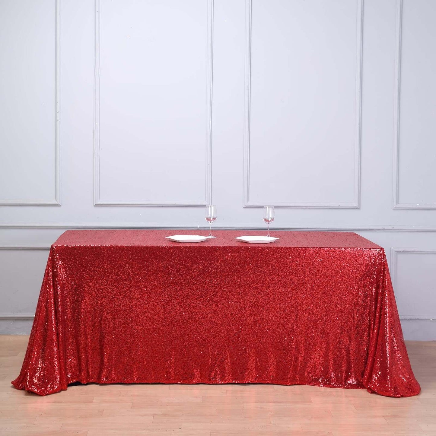 Red Seamless Premium Sequin Rectangle Tablecloth 90x156"