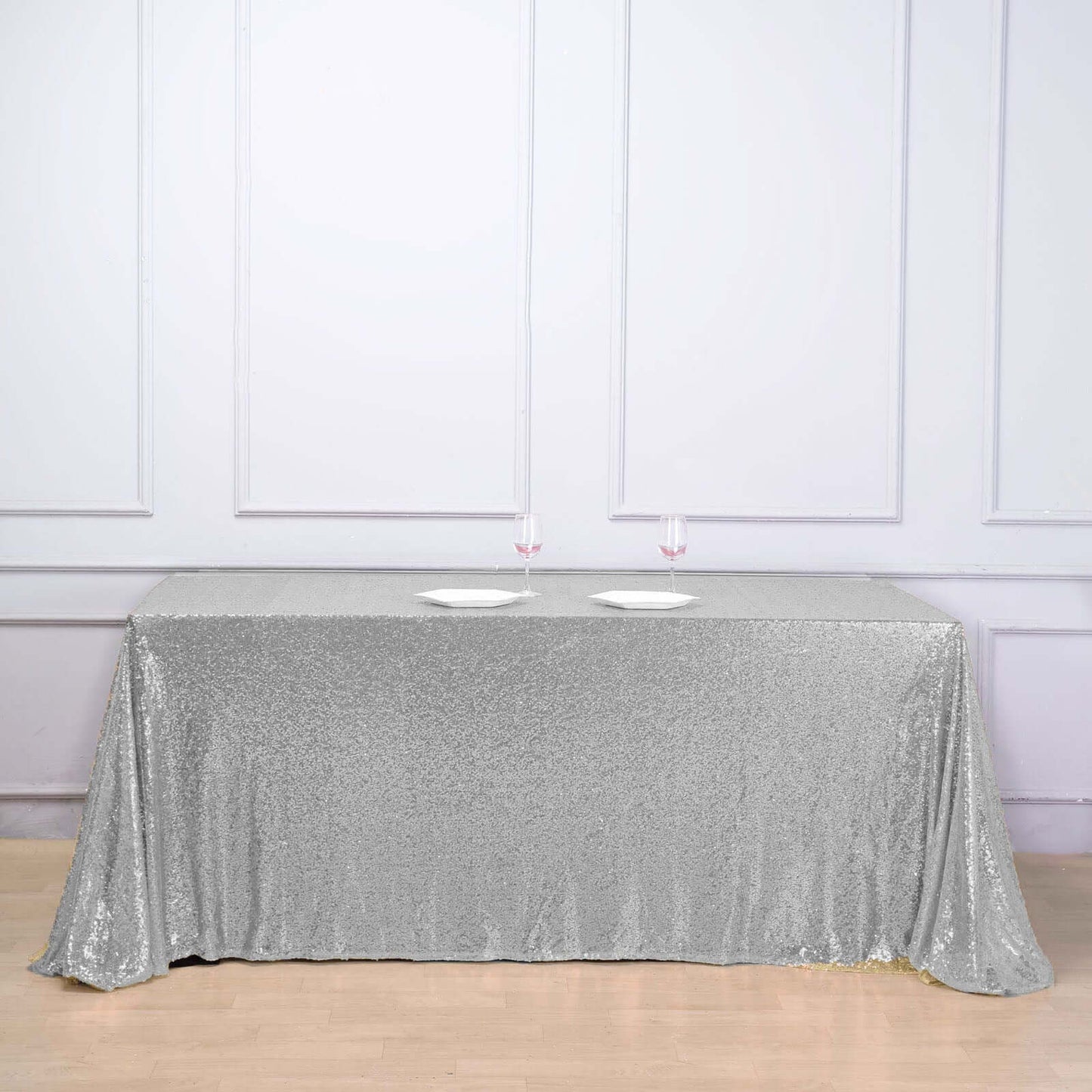 Silver Seamless Premium Sequin Rectangle Tablecloth 90x156"