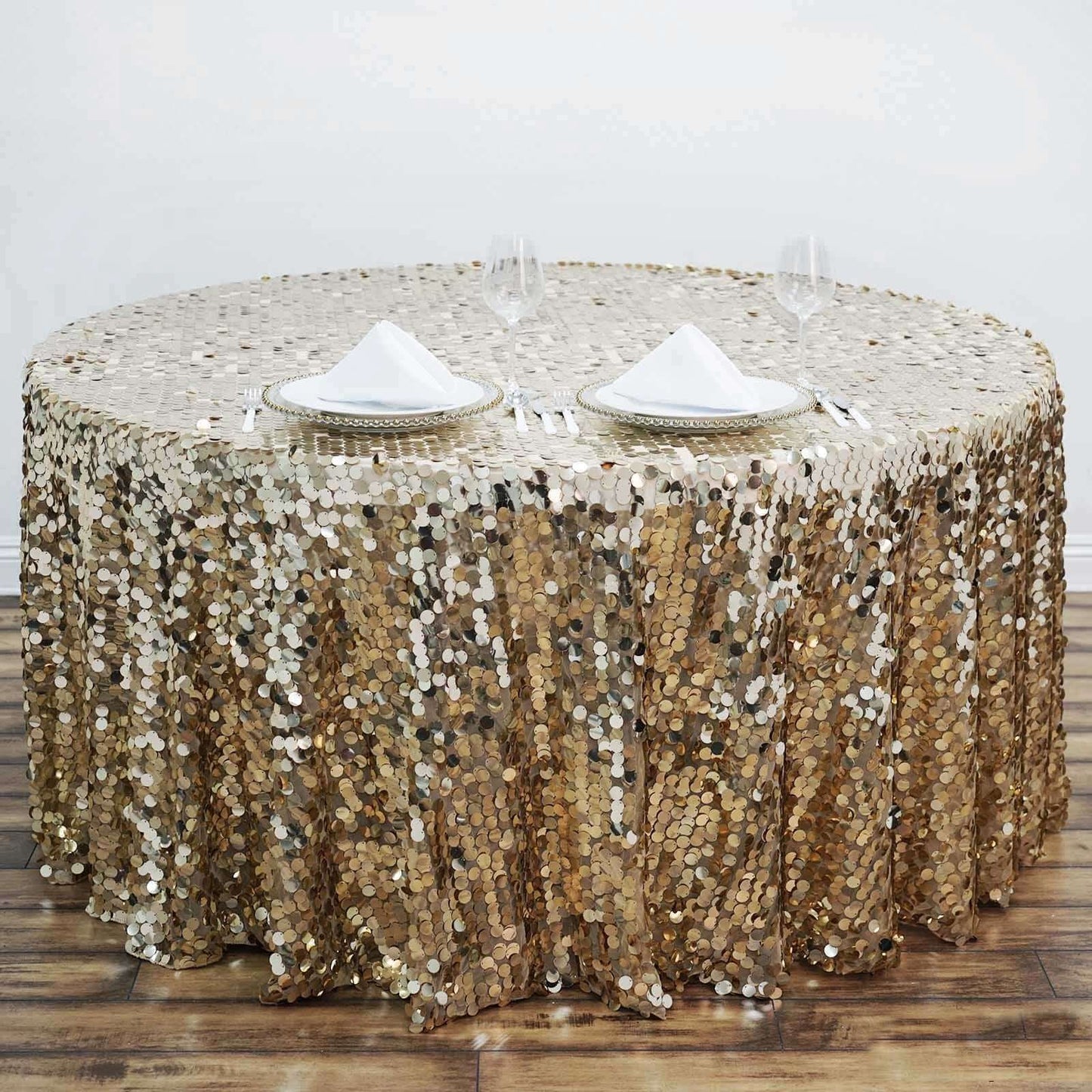 Champagne Seamless Big Payette Sequin Round Tablecloth Premium Collection 120"