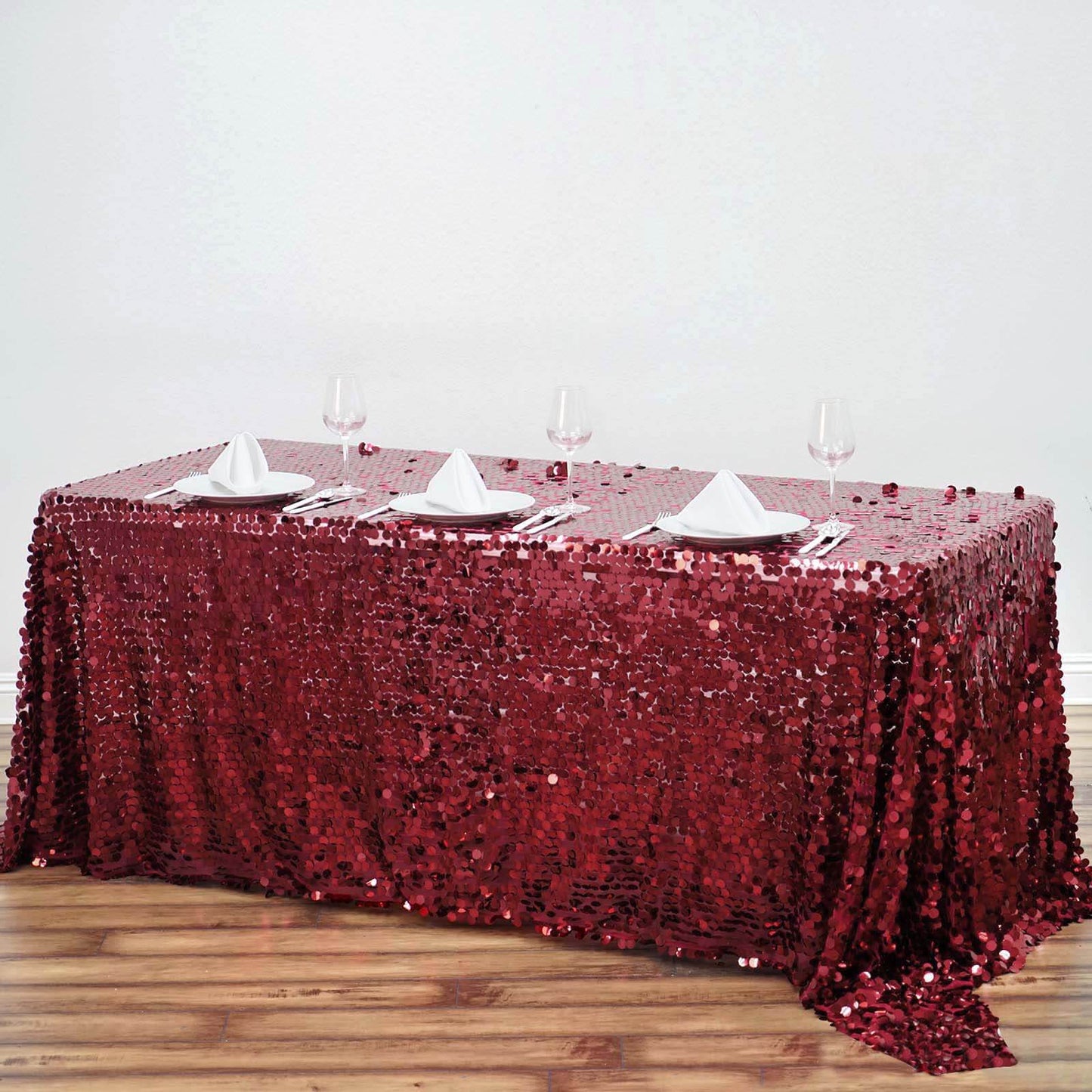 Burgundy Seamless Big Payette Sequin Rectangle Tablecloth Premium 90"x156"