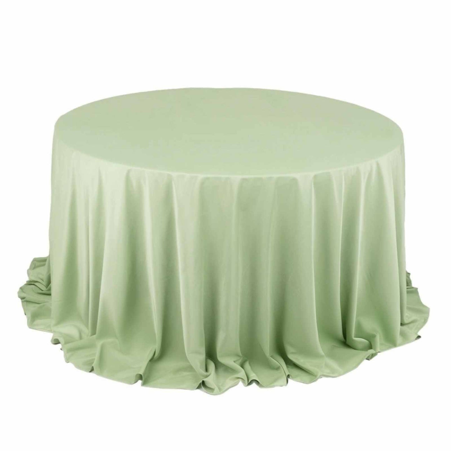 132" Sage Green Premium Scuba Wrinkle Free Round Tablecloth, Seamless Scuba Polyester Tablecloth