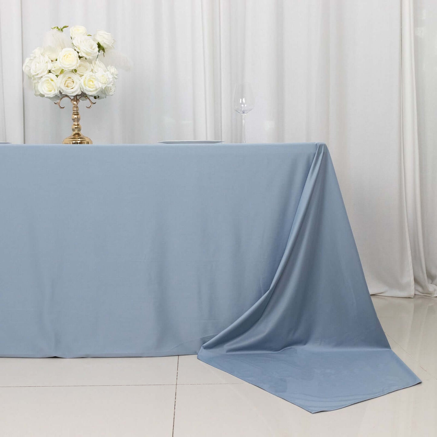 90"x156" Dusty Blue Premium Scuba Wrinkle Free Rectangular Tablecloth, Seamless Scuba Polyester Tablecloth