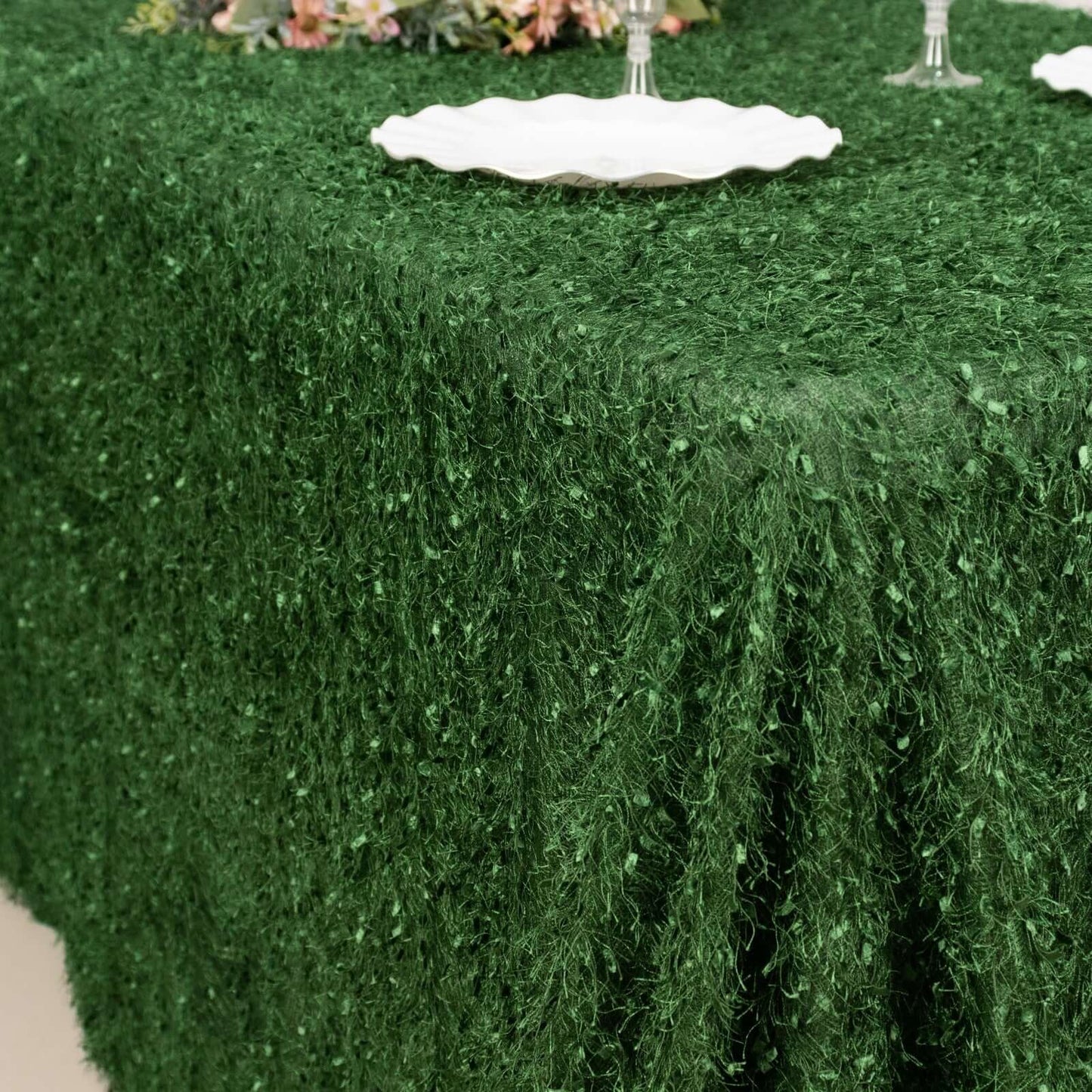 Green Fringe Shag Polyester Rectangular Tablecloth 90"x156"