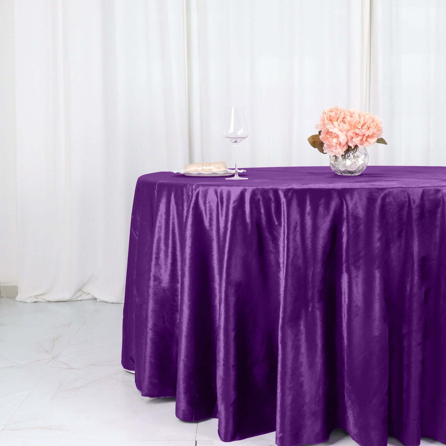 Purple Seamless Premium Velvet Round Tablecloth, Reusable Linen 120"