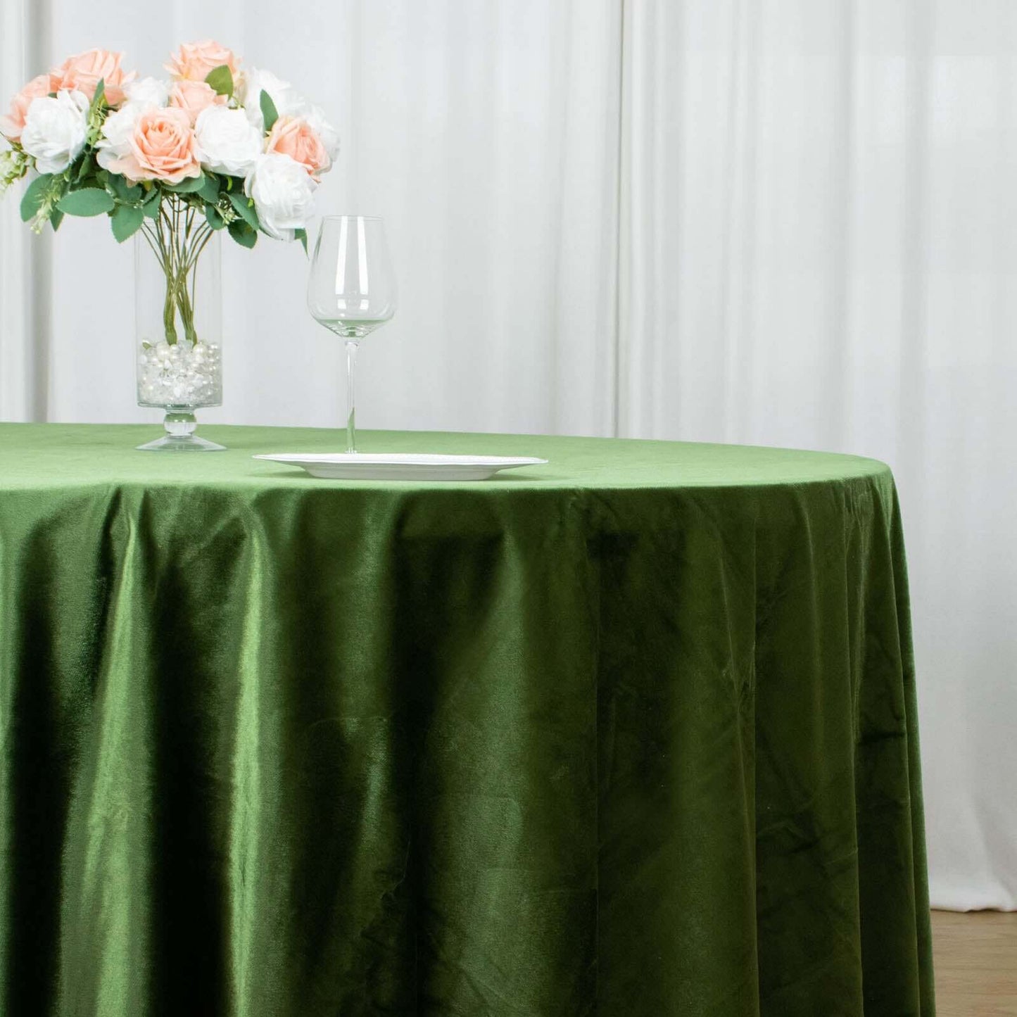 Olive Green Seamless Premium Velvet Round Tablecloth, Reusable Linen 120"