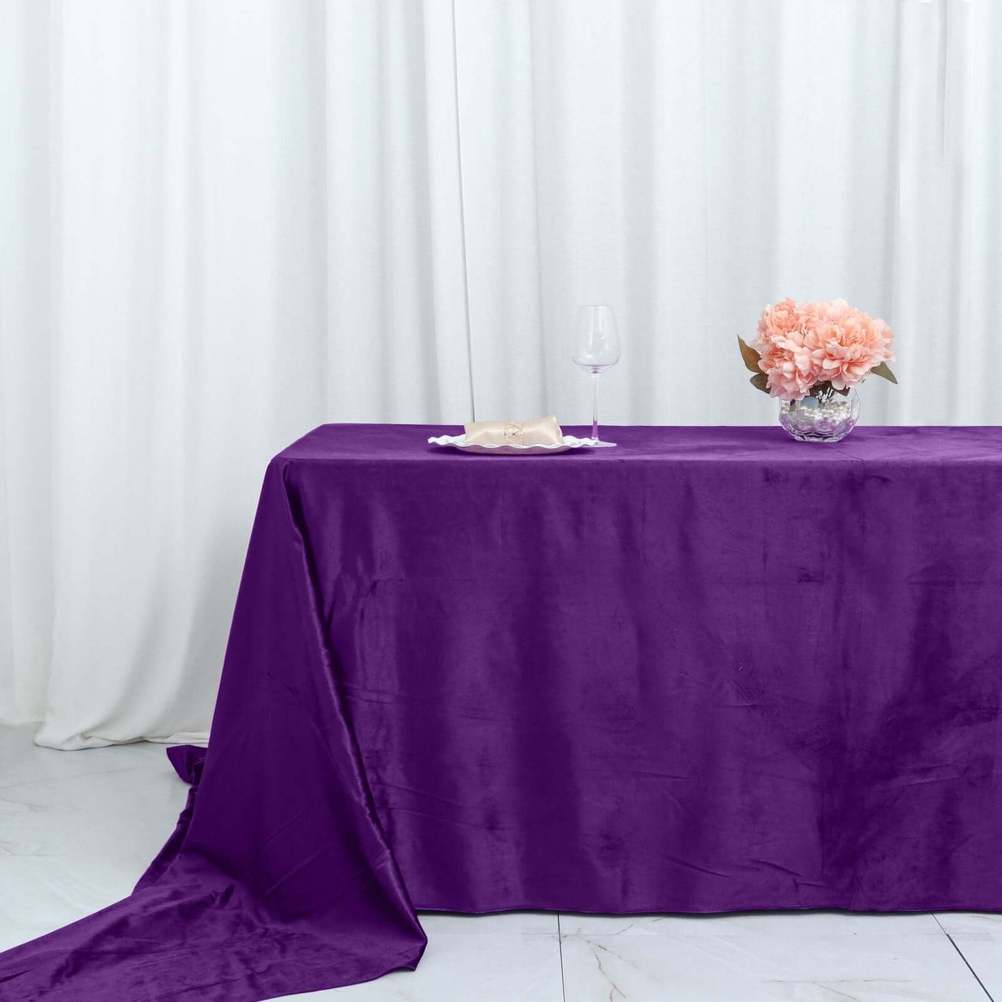 Purple Seamless Premium Velvet Rectangle Tablecloth, Reusable Linen 90"x156"