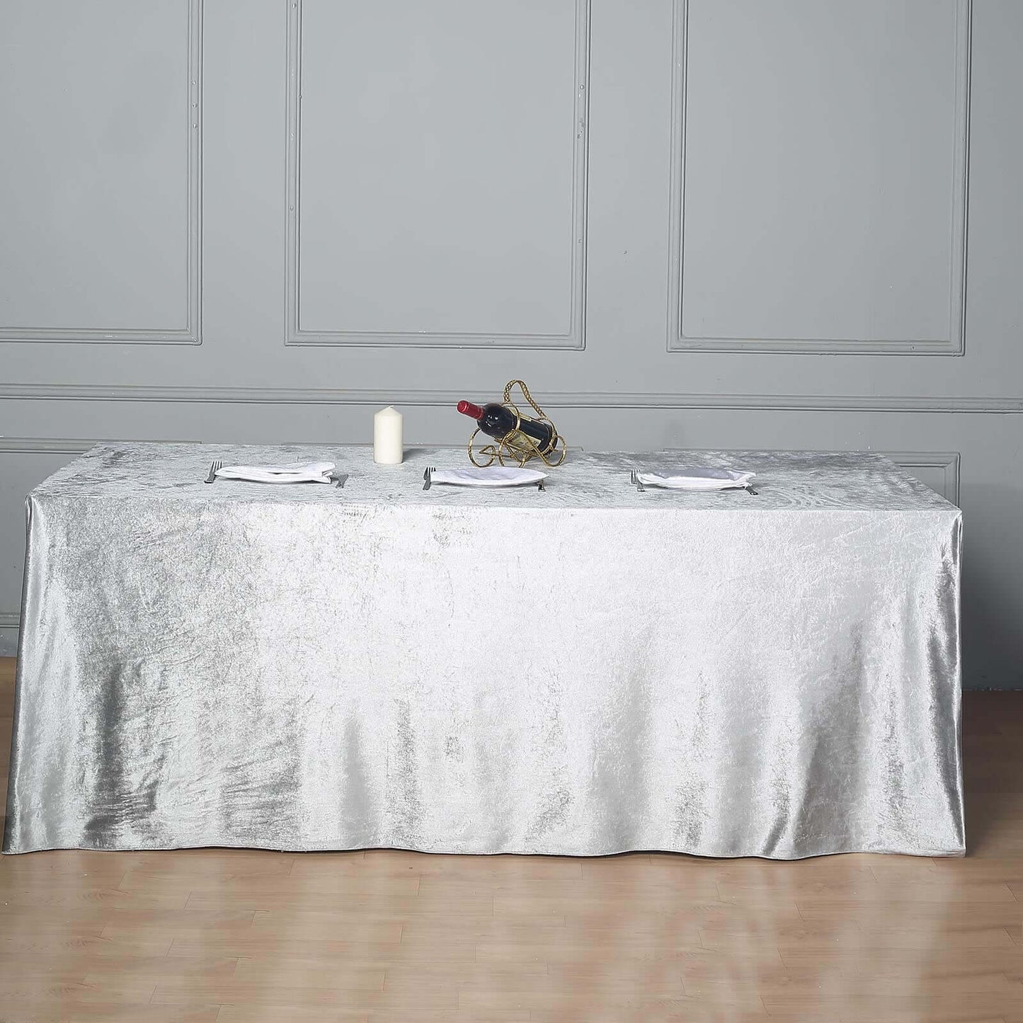 Silver Seamless Premium Velvet Rectangle Tablecloth, Reusable Linen 90"x156"