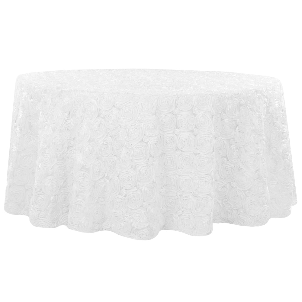 Wedding Rosette SATIN 132" Round Tablecloth - White