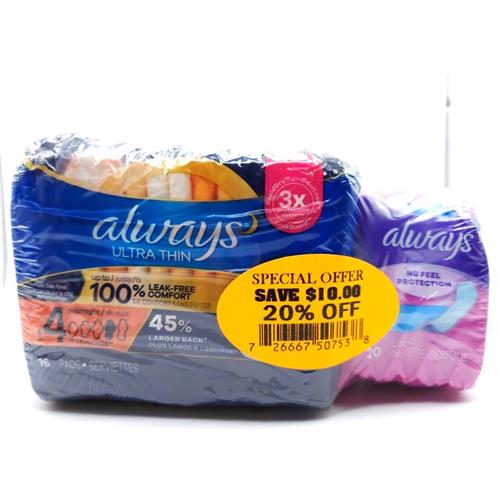 Always Ultra Thin Overnight With Wings 16's Banded Special Offer