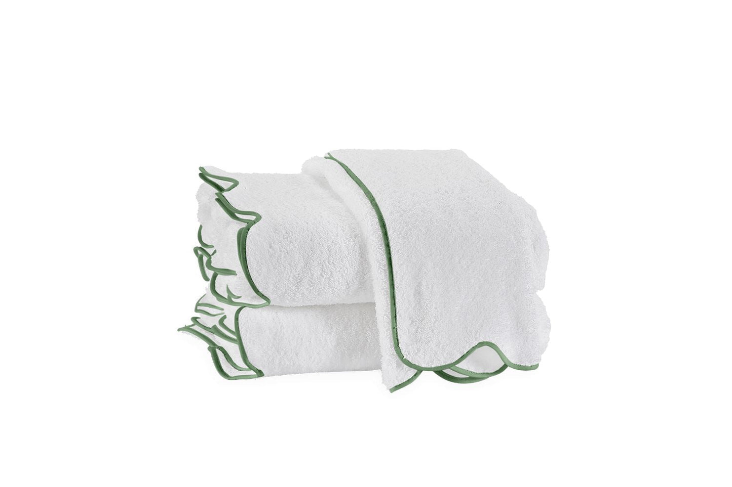 Cairo Scalloped Hand Towel With Piped Trim Bath Towels Matouk White with Palm Scalloped Trim