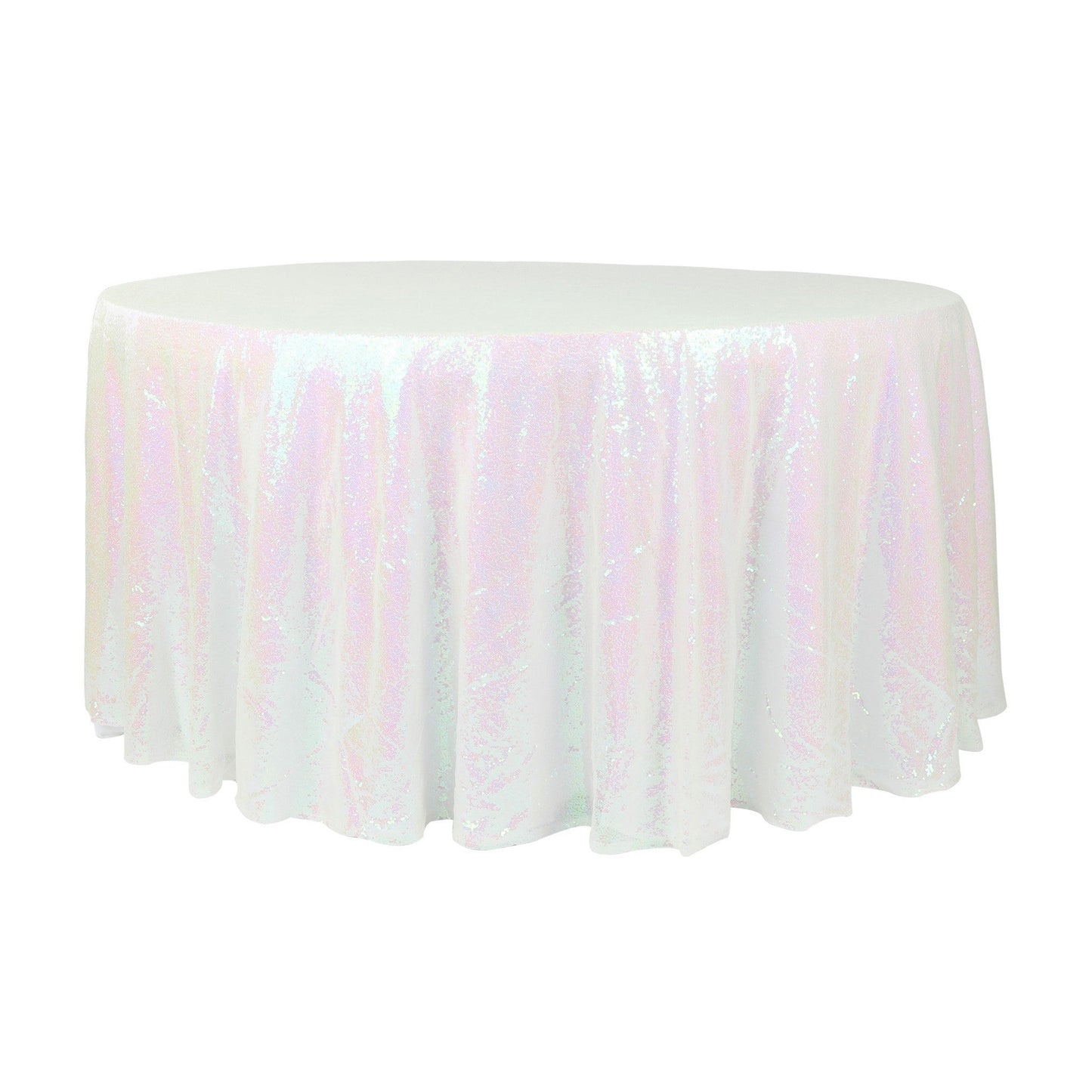 Glitz Sequin Mesh Net Tablecloth 116" Round - Iridescent White