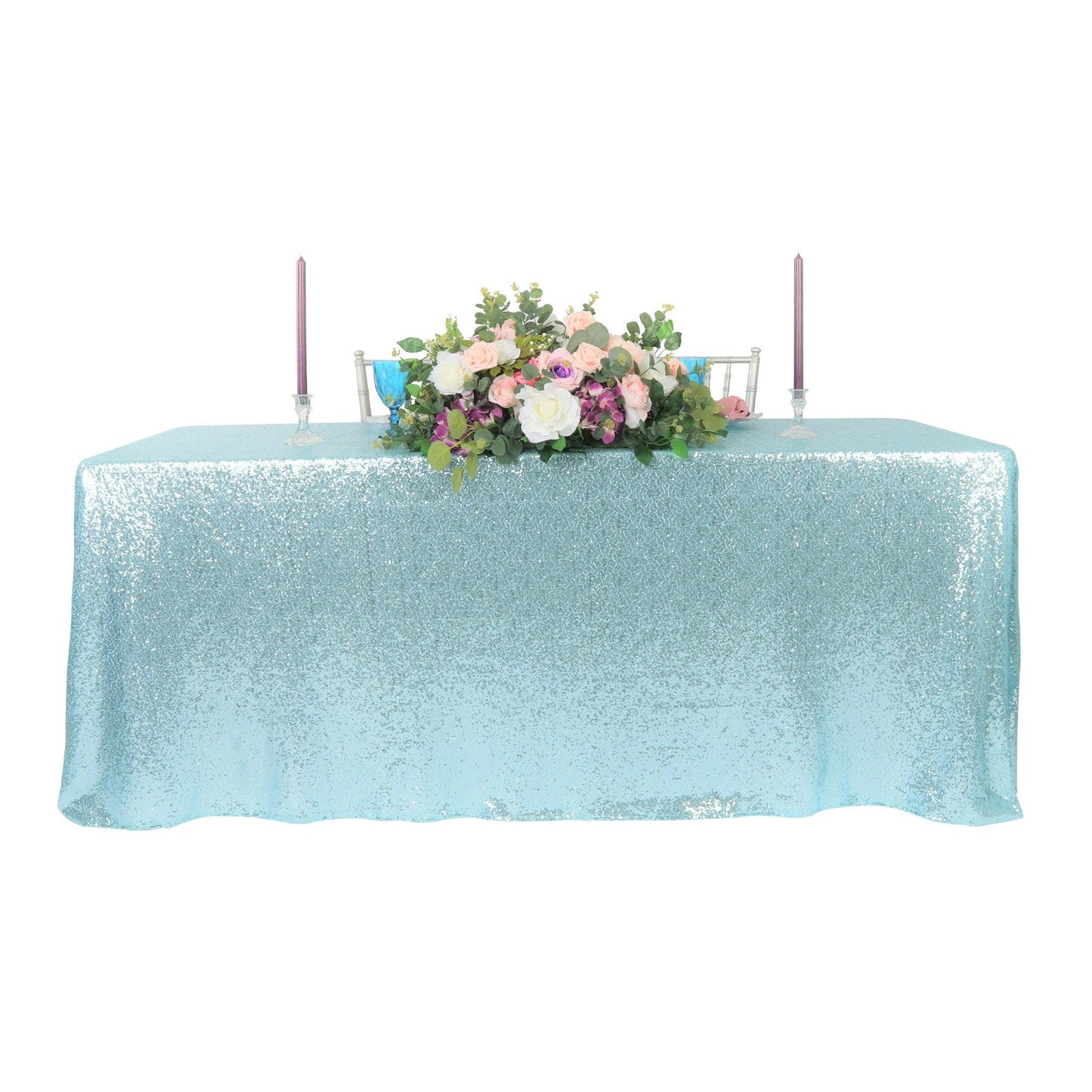 Glitz Sequin Mesh Net Tablecloth 90"x132" Rectangular - Baby Blue