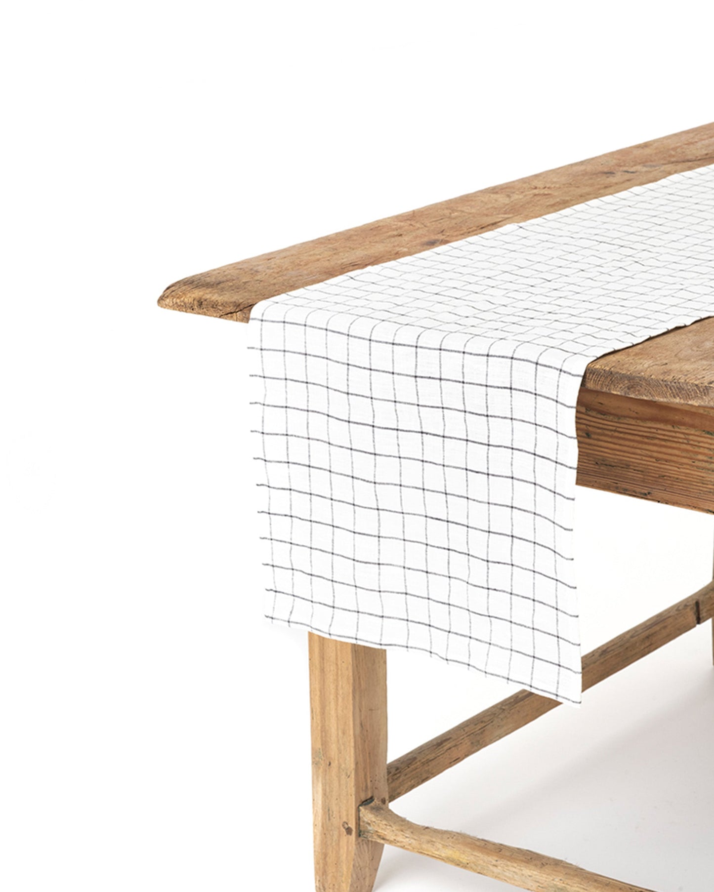 Linen table runner in Charcoal grid