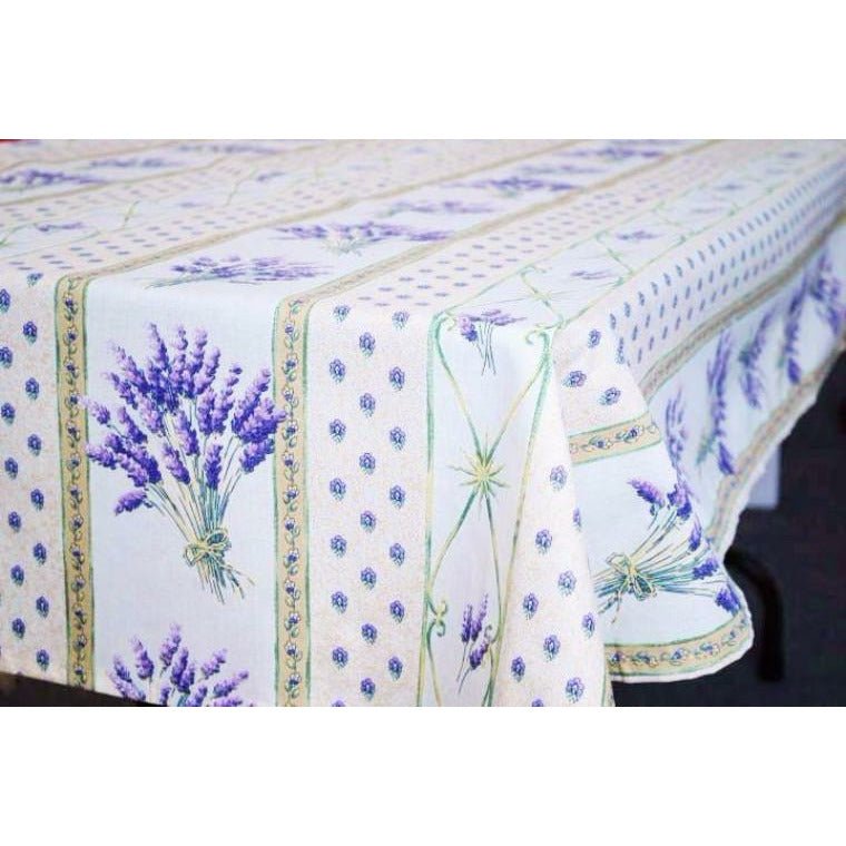 Lavender Creme Provencal Tablecloth | 60” x 84” | Easy Care Coated Cotton
