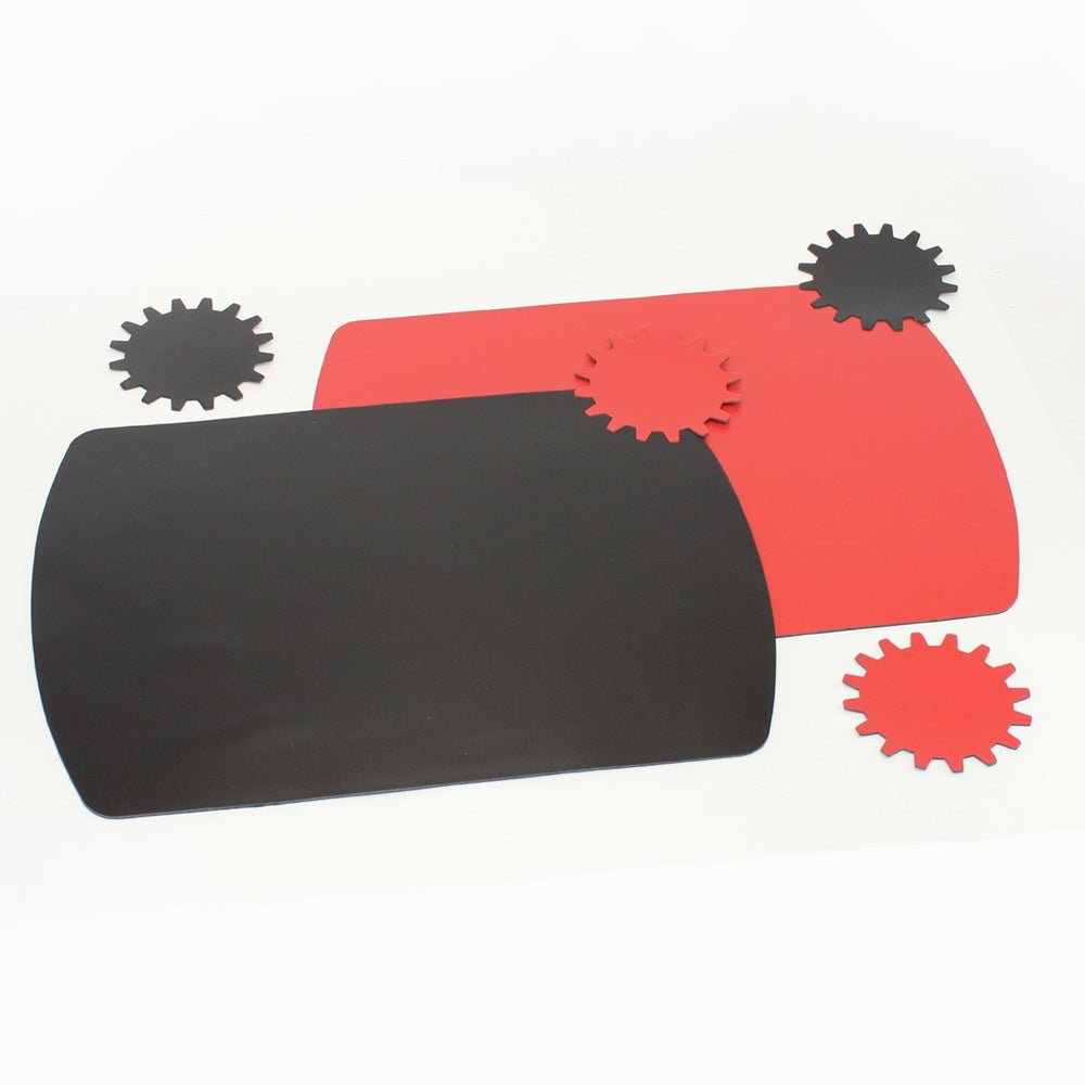 Black & Red Placemats Recycled Leather with Coasters | Set of 2