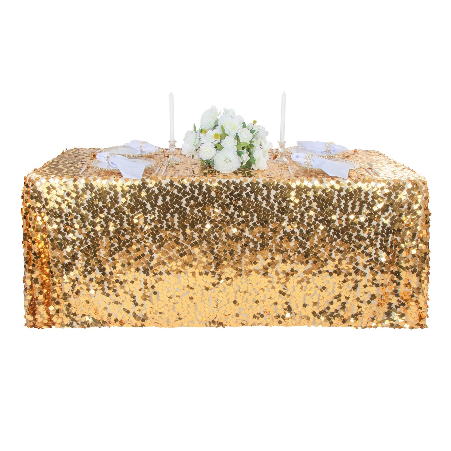 Square Payette Sequin Tablecloth 90"x132" Rectangular - Gold