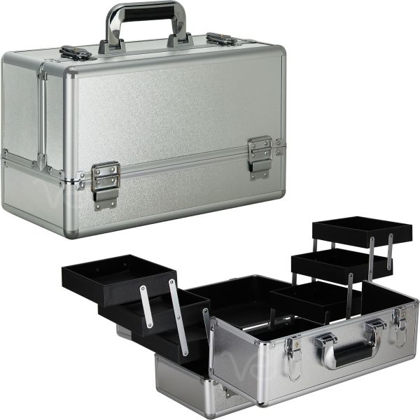 Just Case Accordion Tray 6 Tier Pro Makeup Case (VP001) Makeup Cases Silver Matte