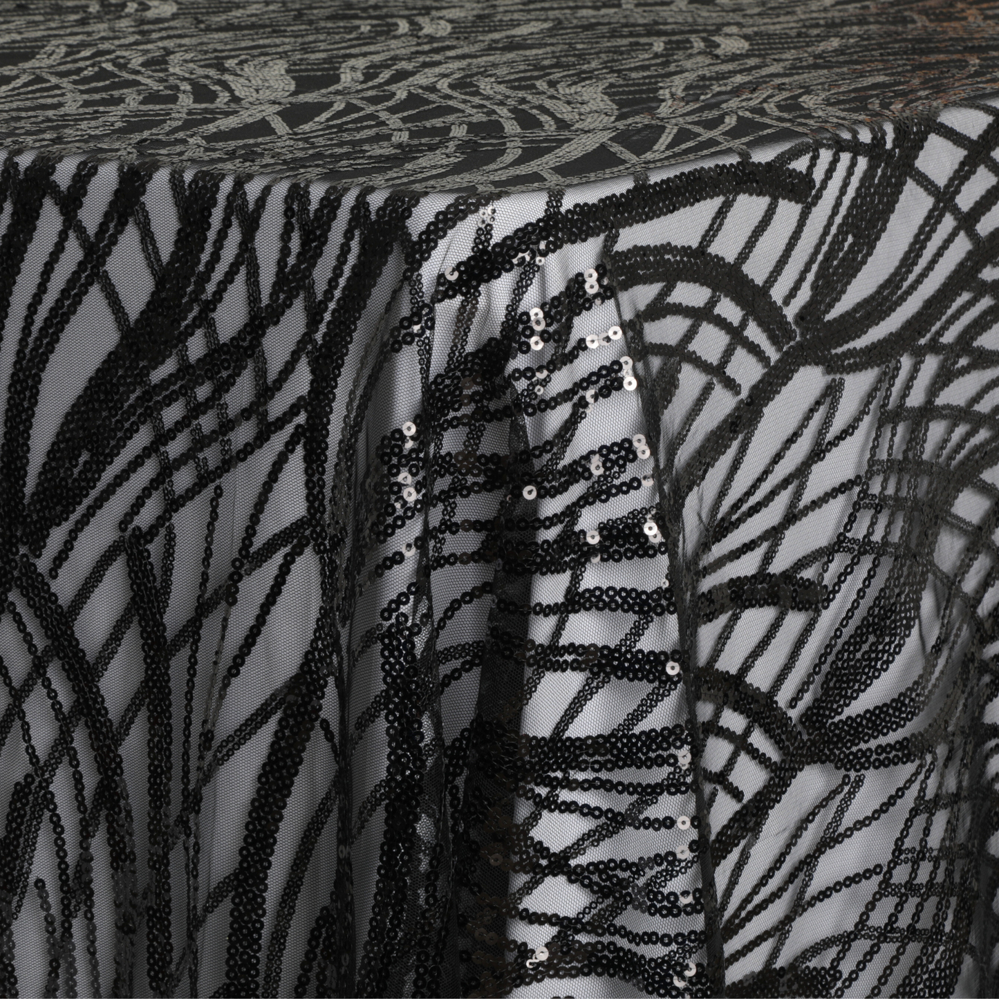 Wave Sequin Mesh Tablecloth 90"x132" Rectangular - Black