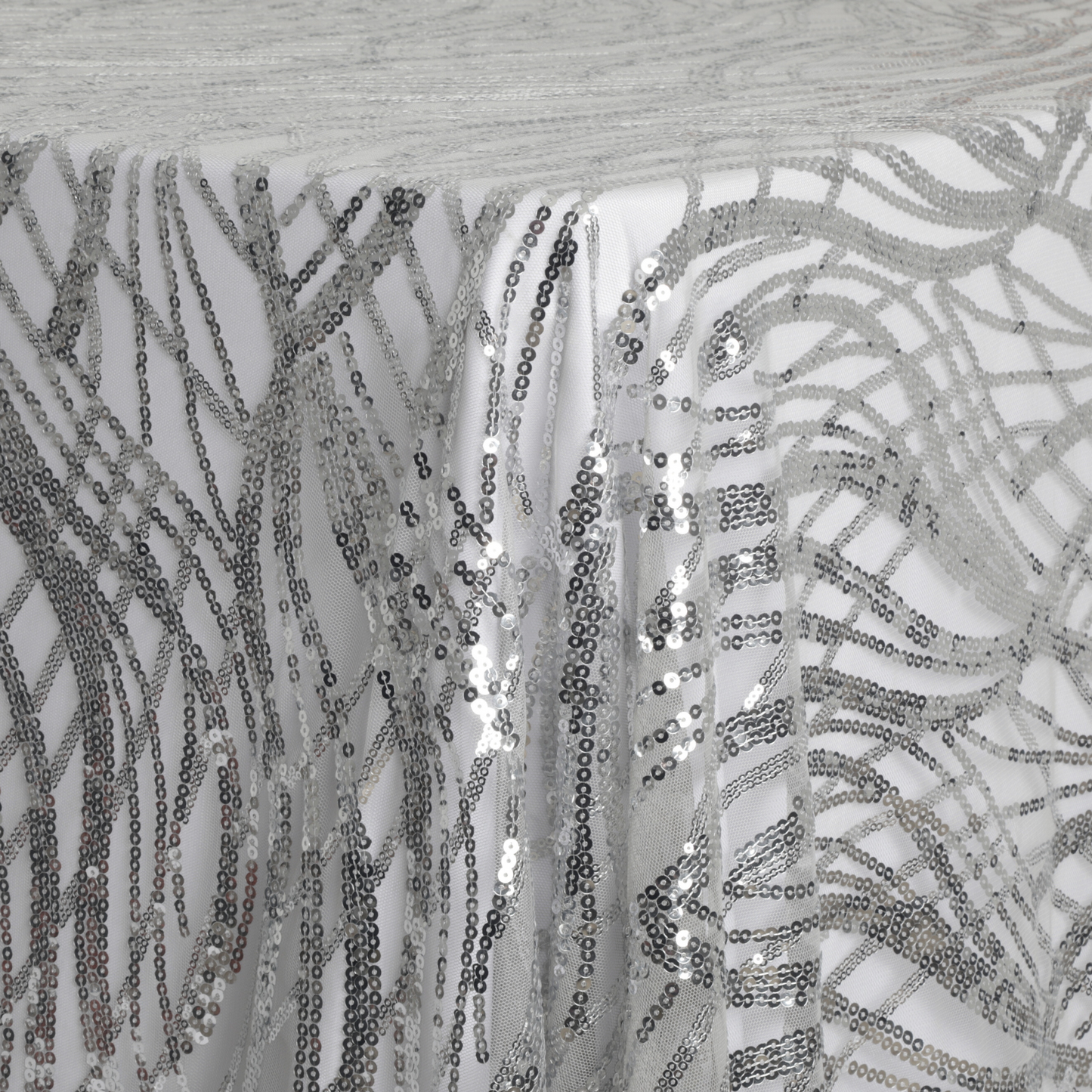 Wave Sequin Mesh Tablecloth 90"x132" Rectangular - Silver