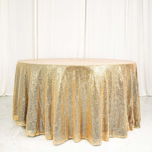 Champagne Seamless Premium Sequin Round Tablecloth 120"