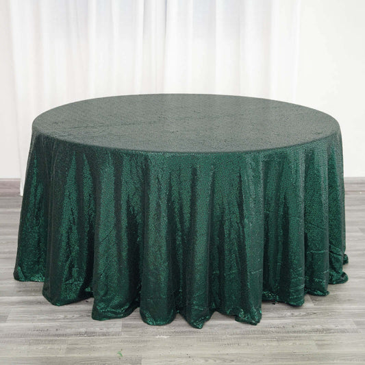 Hunter Emerald Green Seamless Premium Sequin Round Tablecloth 120"