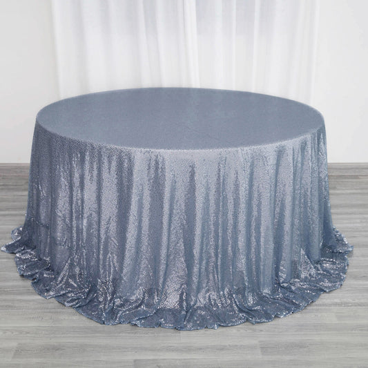 Dusty Blue Seamless Premium Sequin Round Tablecloth, Sparkly Tablecloth 132"